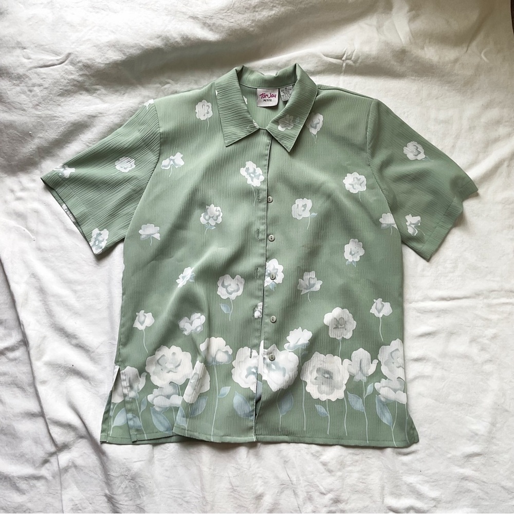Floral Green Women's Top Tan Jay Size US 10 Petite